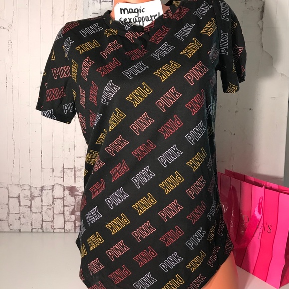 VS PINK XS L LOGO T-SHIRT CREW NECK COLORFUL - Picture 2 of 2